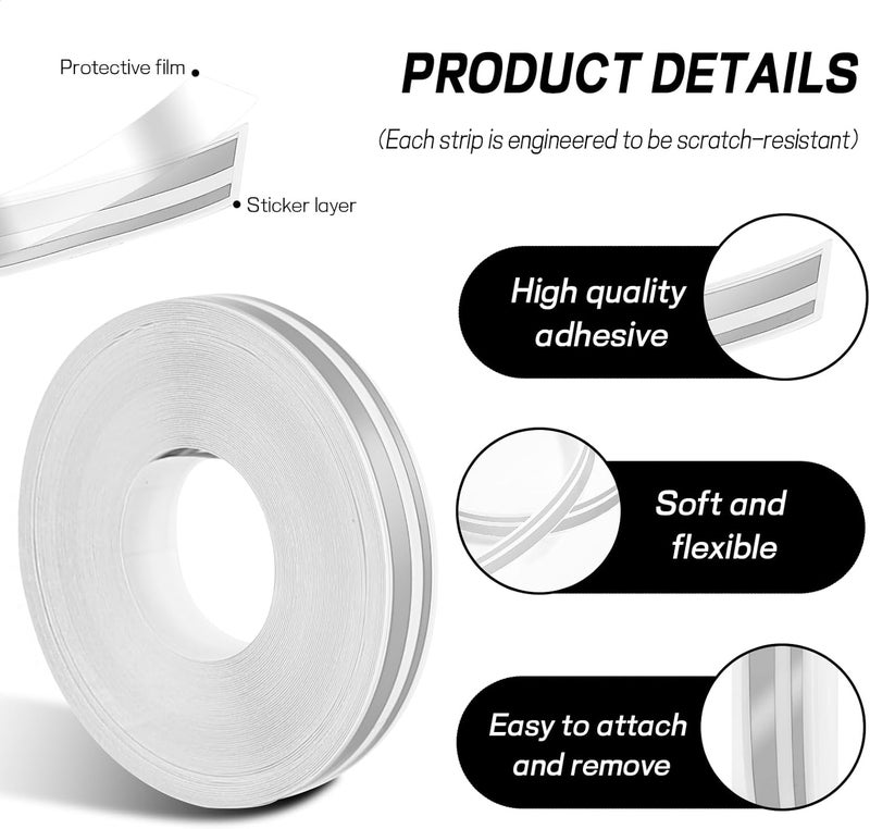 ongfuwu 2 Rolls×32Ft Car Pinstriping Tape, Vinyl Automotive Pinstriping Tape Stripe Decal, DIY Car Body Side Stripes Trim Sticker, Universal for Motorcycle Door Home Musical Instrument(Silver) - Image 3